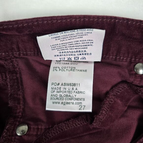 AG Adriano Goldschmied Women’s Burgundy Corduroy Super Skinny Jeans Sizez 27 - Picture 4 of 14